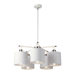 Balance 5 Light Chandelier - White and Polished Nickel